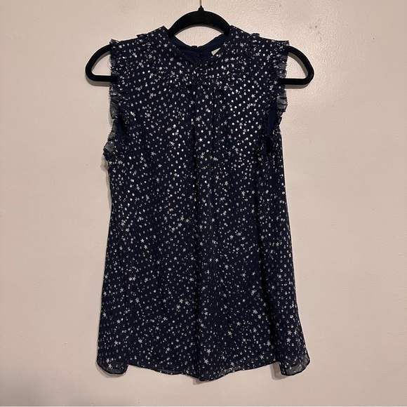Kate Spade Night Sky Silk Blend Sleeveless Top Star Navy Silver Medium - Picture 2 of 8